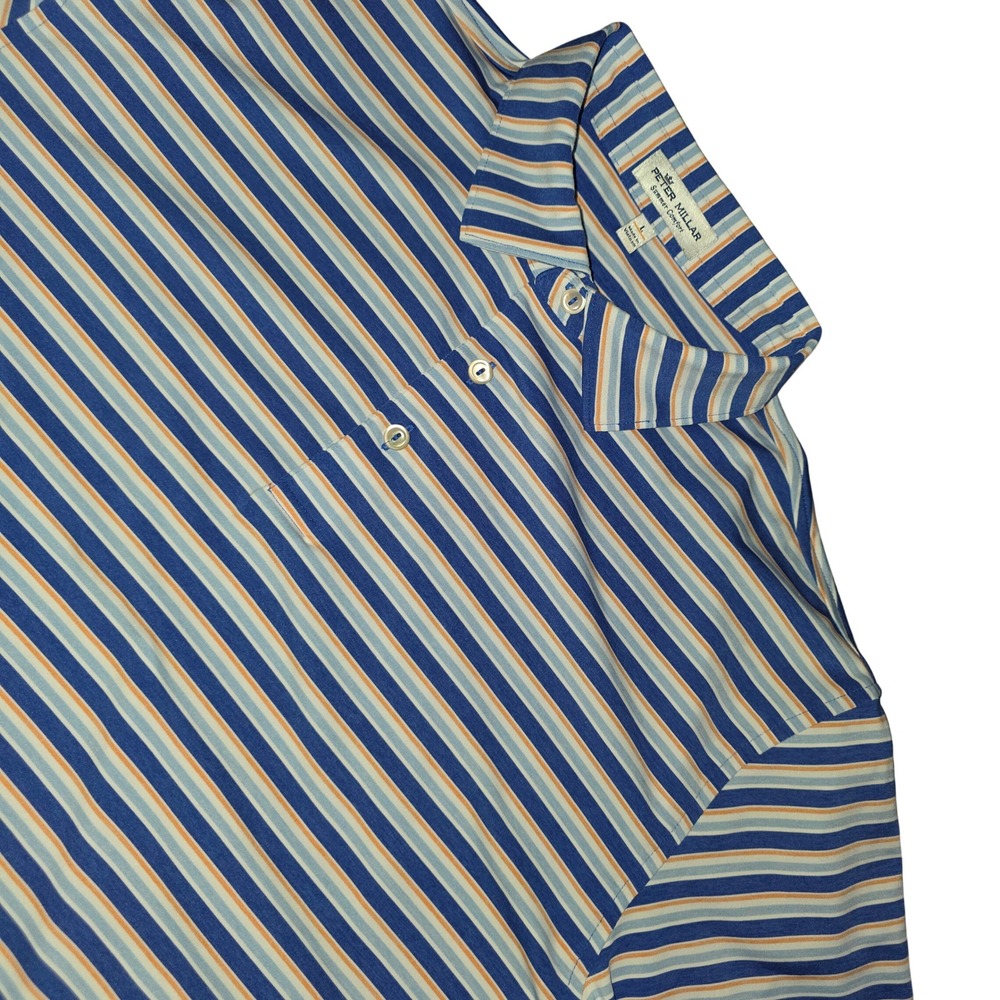 PETER MILLAR Summer Comfort Mens Striped Golf Polo Shirt Blue Orange Sz Large